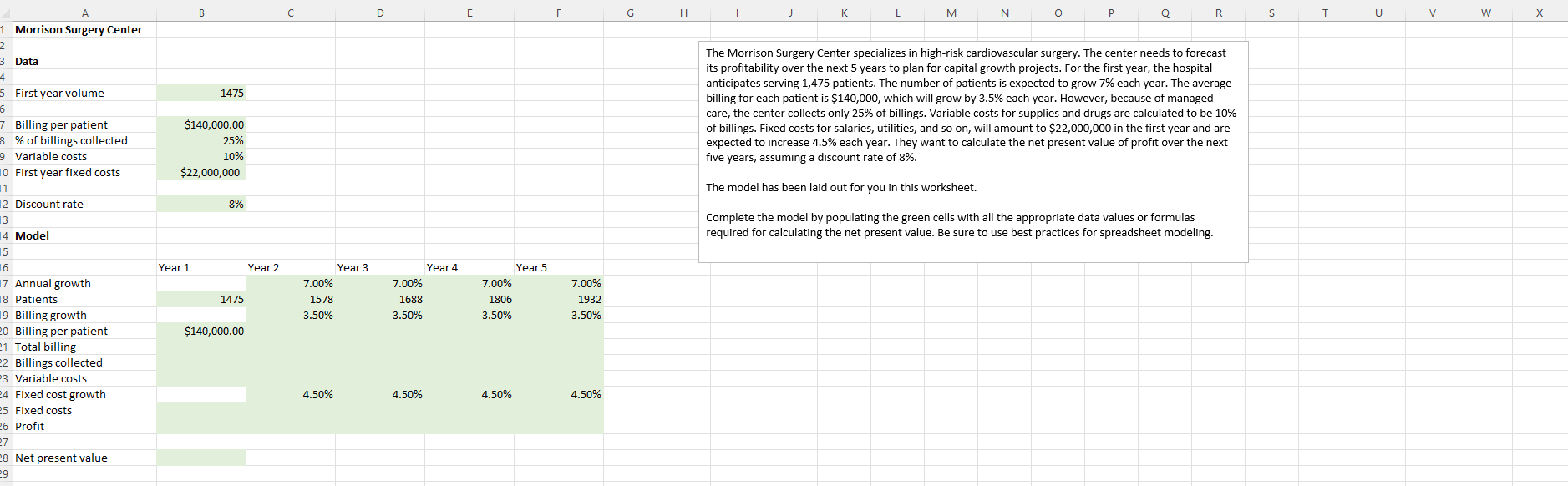Please Fill in every empty green box by calculating the value or