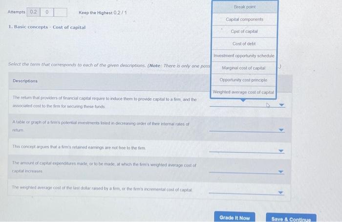  1. Basic concepts - Cost of caphital Select the term that