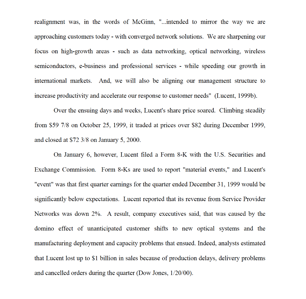 Lucent would be unable to maintain its streak of record earnings? b)