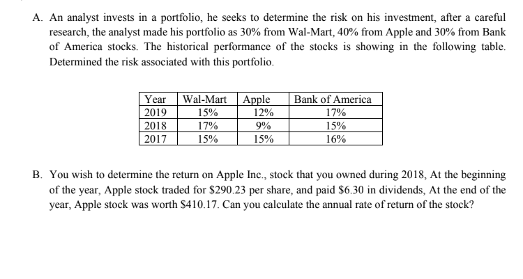  please i need answer A. An analyst invests in a portfolio,