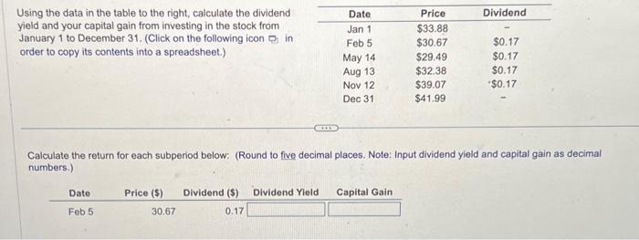  Using the data in the table to the right, calculate the