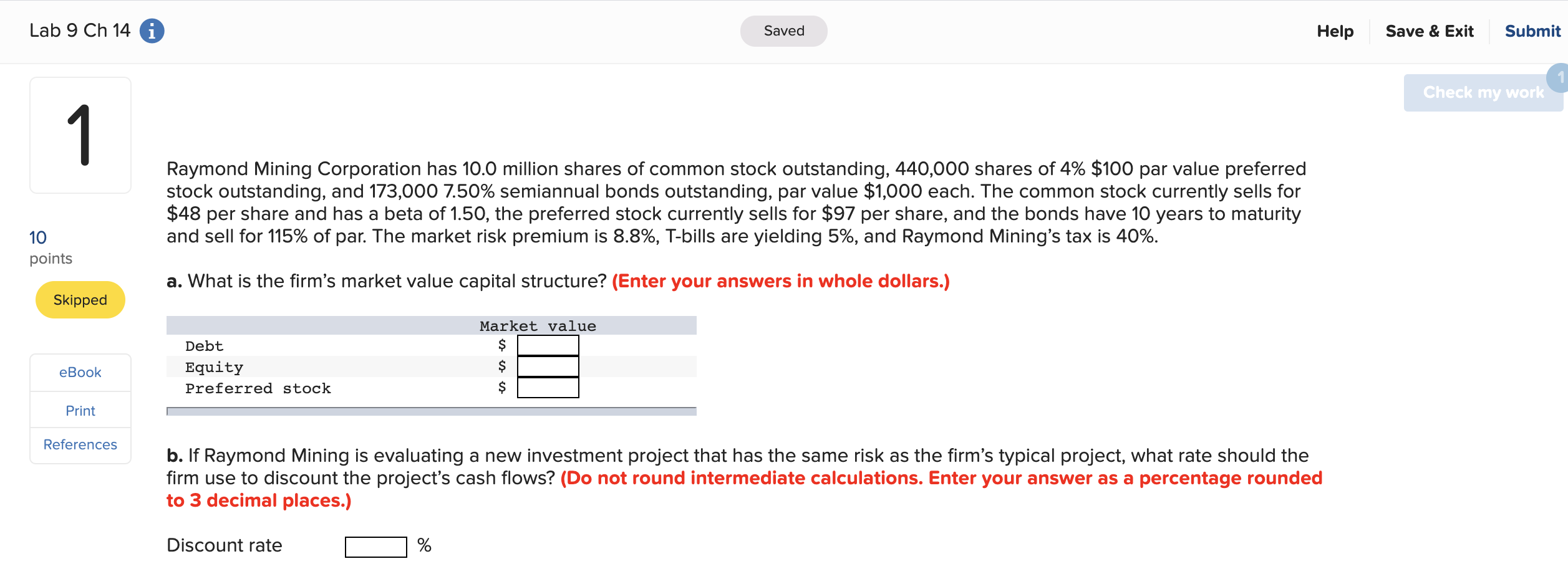 Lab 9 Ch 14 A Saved Help Save & Exit Submit