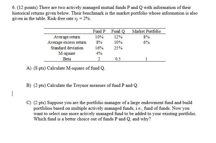 6.(12 points) There are two actively managed mutual funds P and