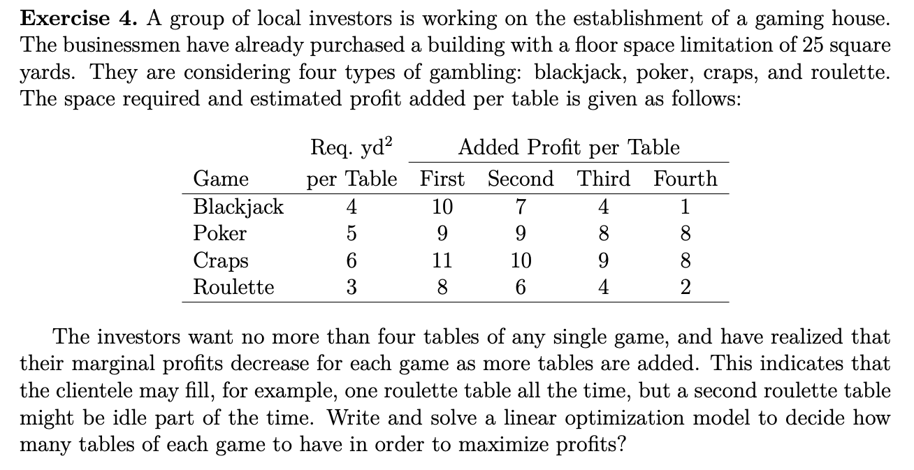 Please use Solver in excel and show all your work Exercise 4.