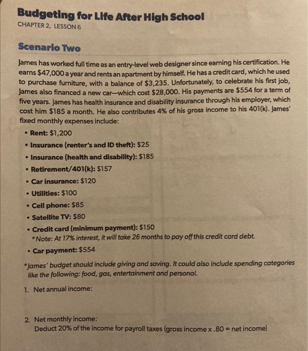  Scenarlo Two James has worked full time as an entry-level web