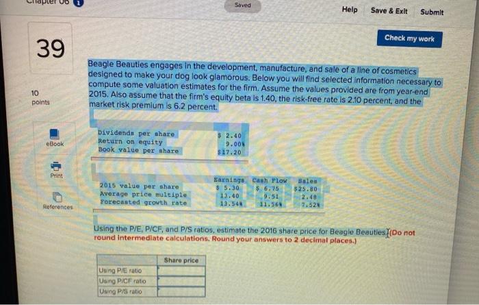  Saved Help Save & Exit Submit Check my work 39 Beagle