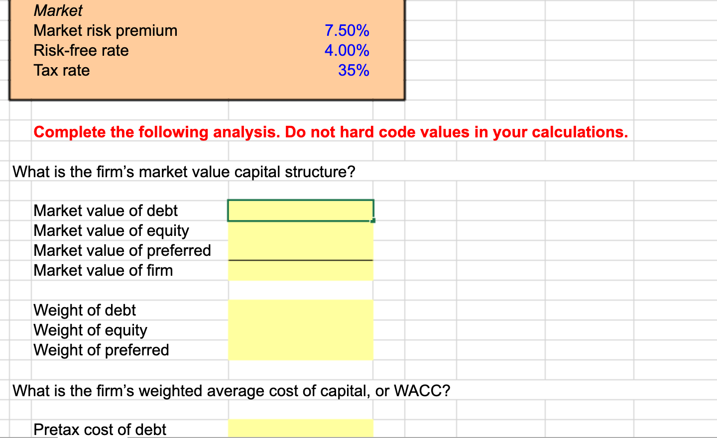 cost of debt Aftertax cost of debt Cost of equity Cost of