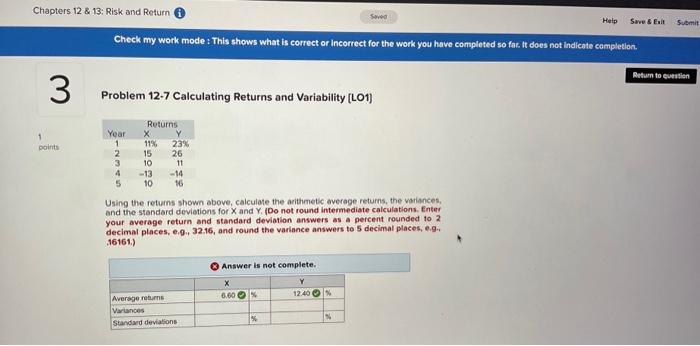 Please help, Thank you! Problem 12-7 Calculating Returns and Variability [LO1] Using