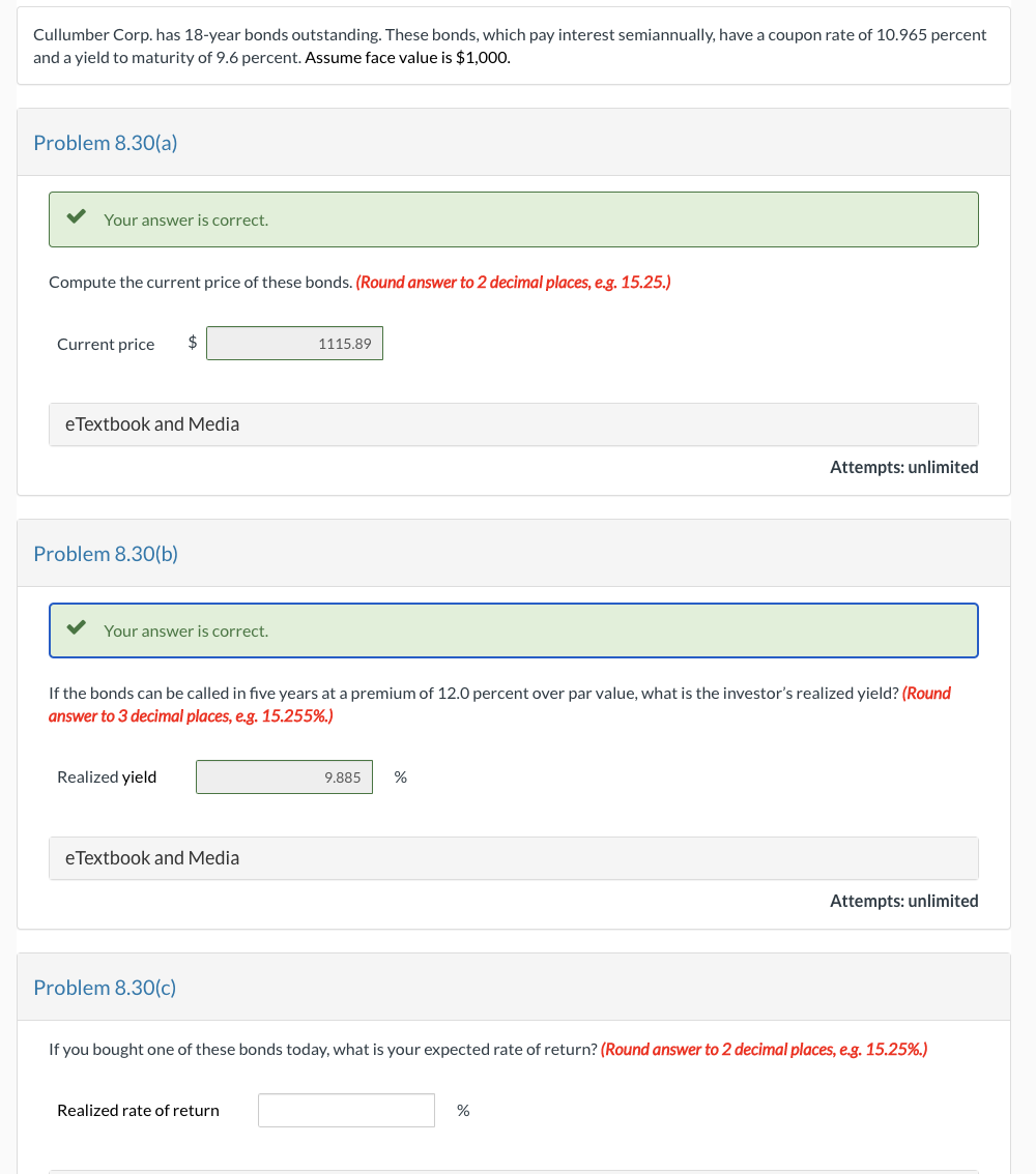  please help with part C Cullumber Corp. has 18-year bonds outstanding.