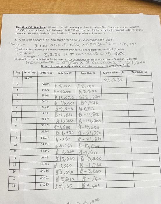  Question #39 (10 points). Cooper entered into a long position in
