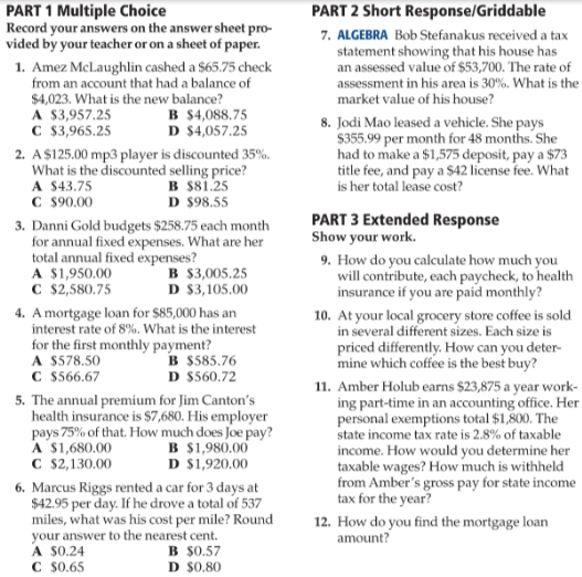 Solve All Show all work please PART 1 Multiple Choice Record your