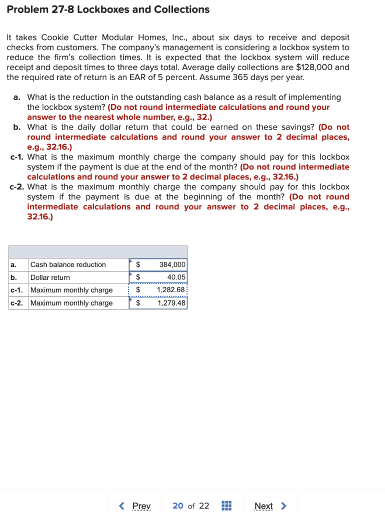 URGENT Please Help! Problem 27-8 Lockboxes and Collections It takes Cookie Cutter