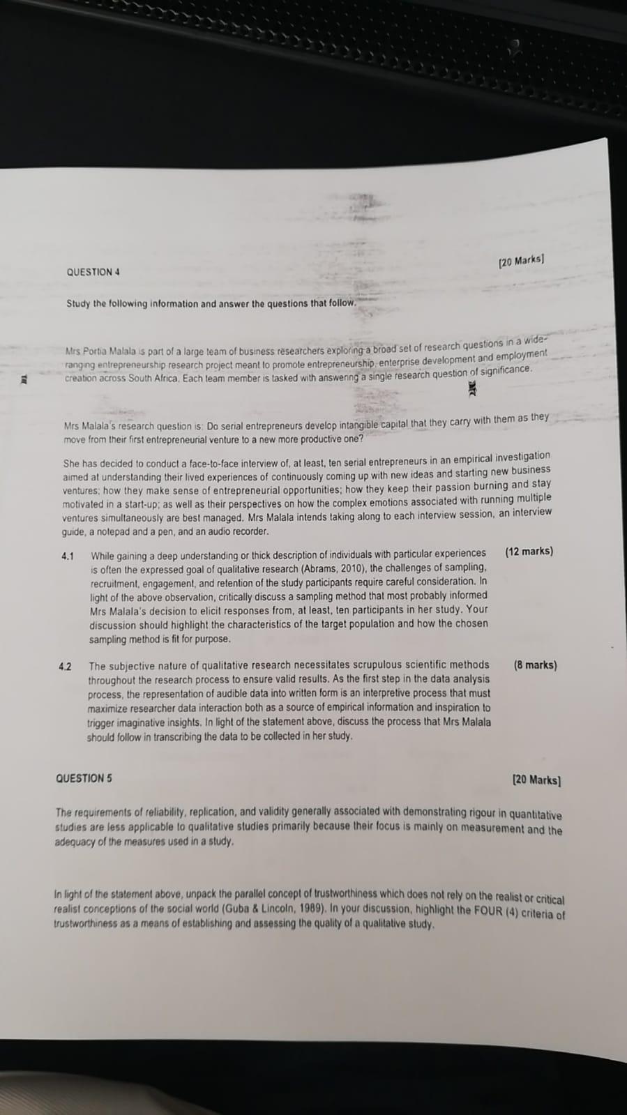  [20 Marks) QUESTION 4 Study the following information and answer the