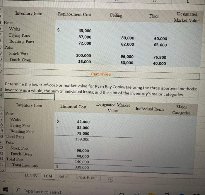 of the various items in Oceania Seafoods' inventory. As always, the company