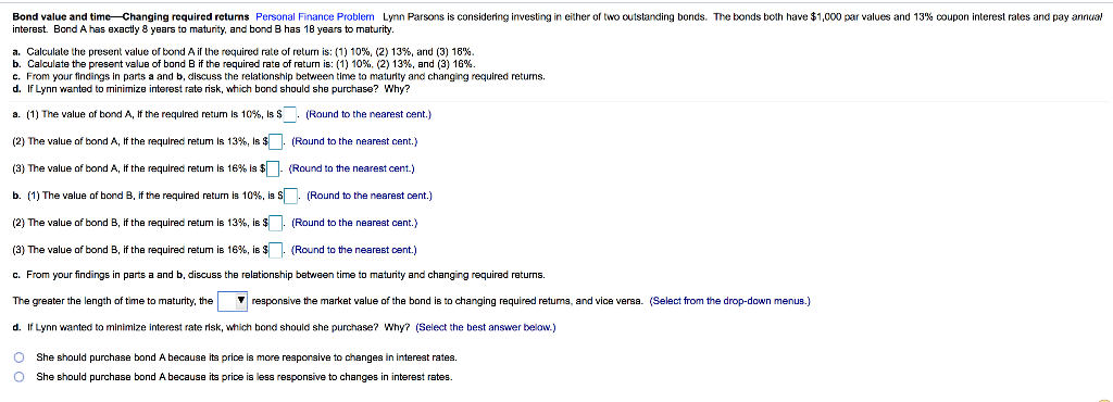Bond value and time Changing required returns Personal Finance Problem Lynn