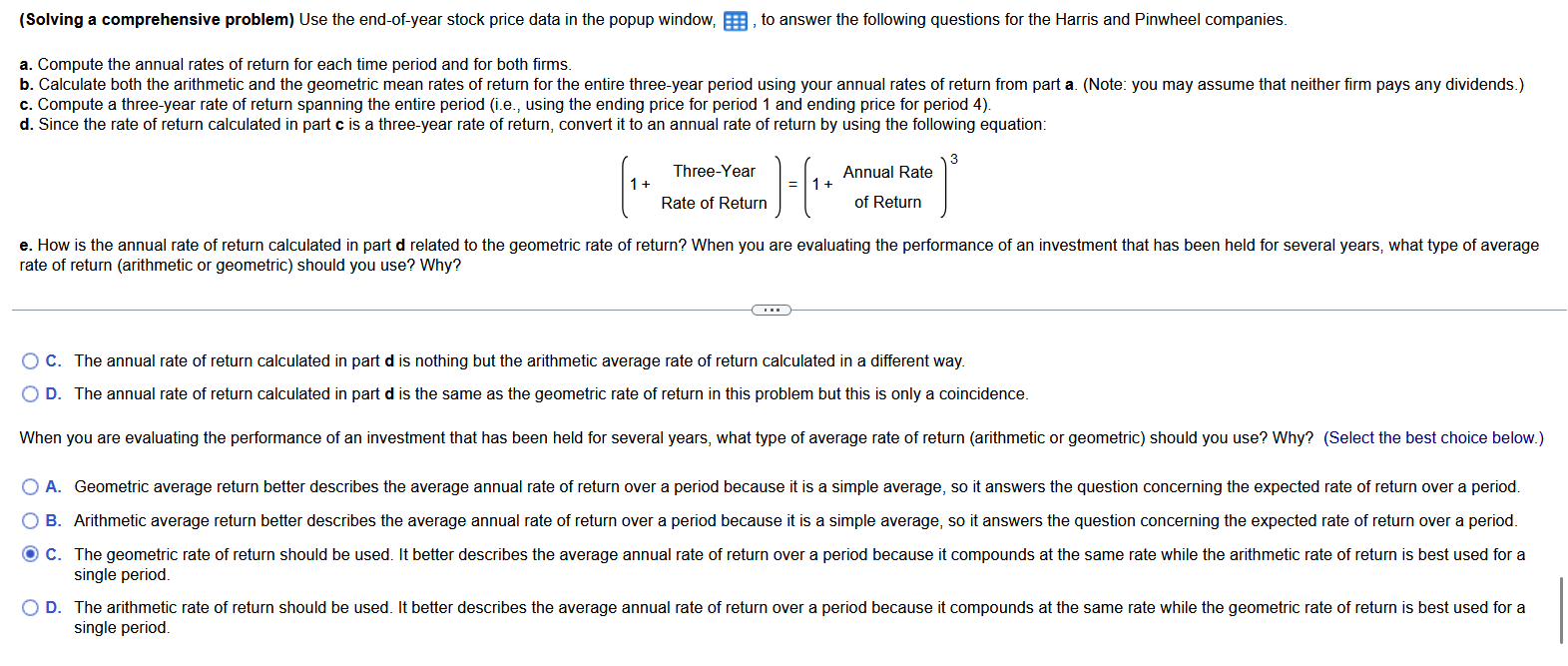 return spanning the entire period (i.e., using the ending price for period