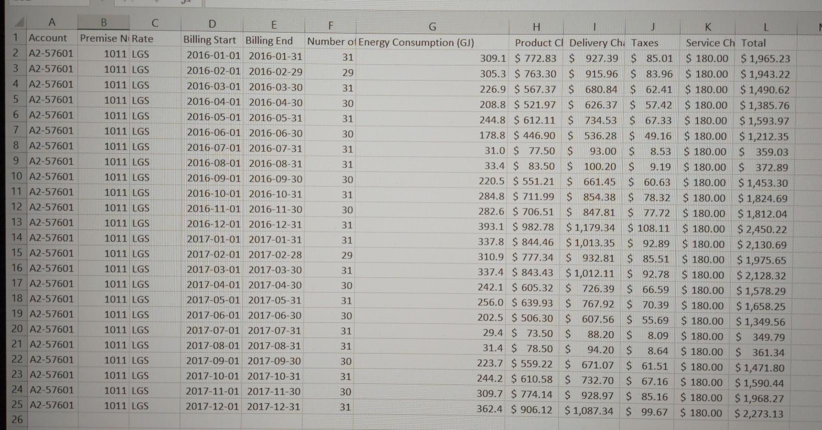 for energy used Raw data. Base and heat base heat and cool