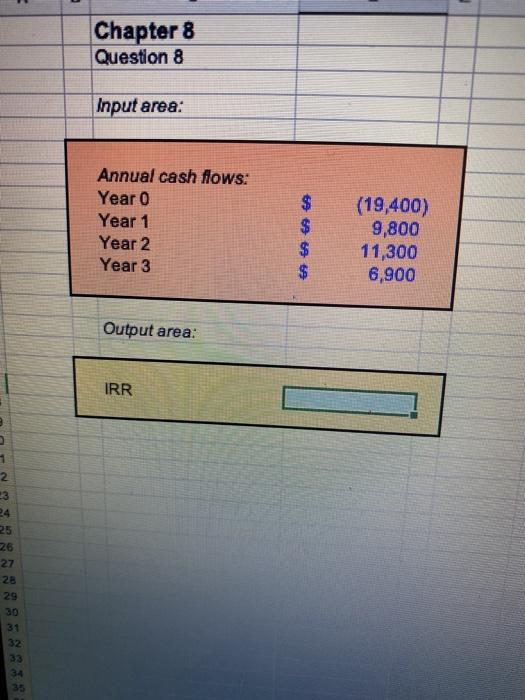 Please label all answers Chapter 8 Question 8 Input area: Annual cash