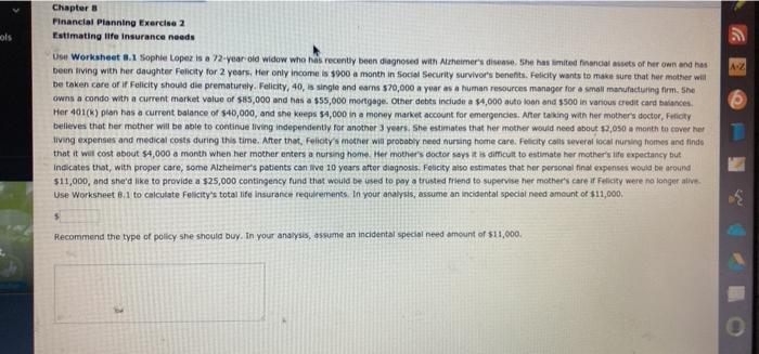  Chapter 8 Financial Planning Exercise 2 Estimating life insurance needs A-Z