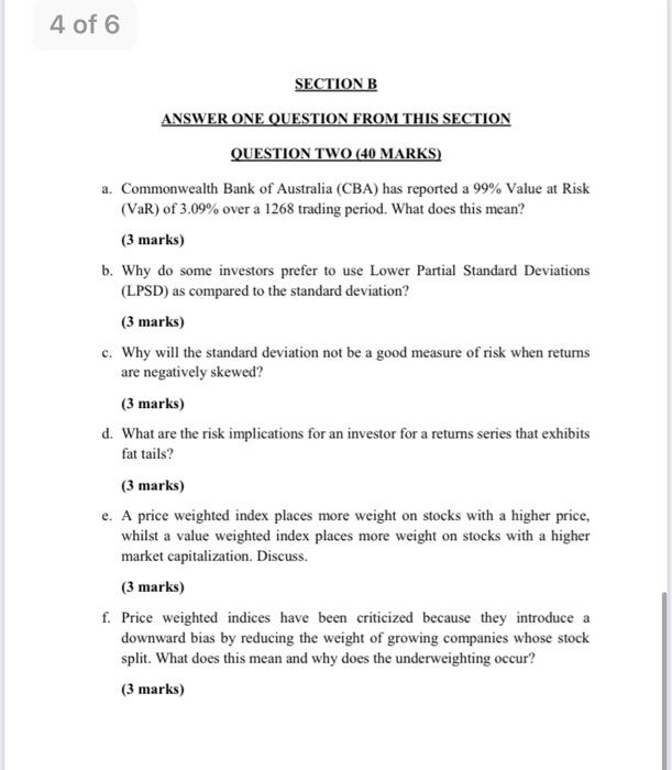  4 of 6 SECTION B ANSWER ONE QUESTION FROM THIS SECTION