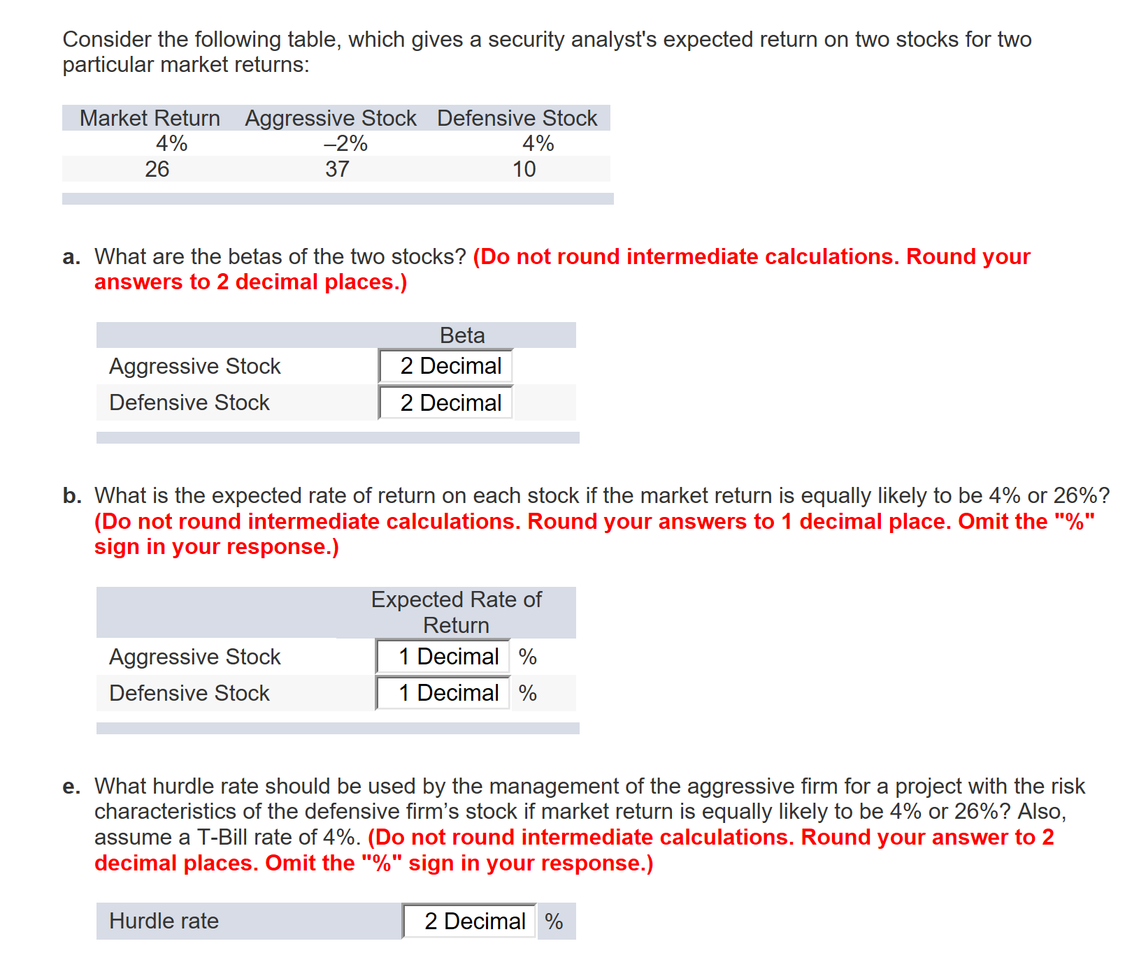 Consider the following table, which gives a security analyst's expected return