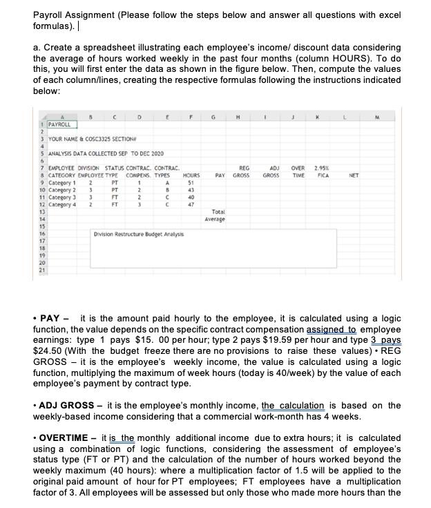  PLEASE SHOW ALL THE EXCEL FORMULA WORK !!!!!! Payroll Assignment (Please