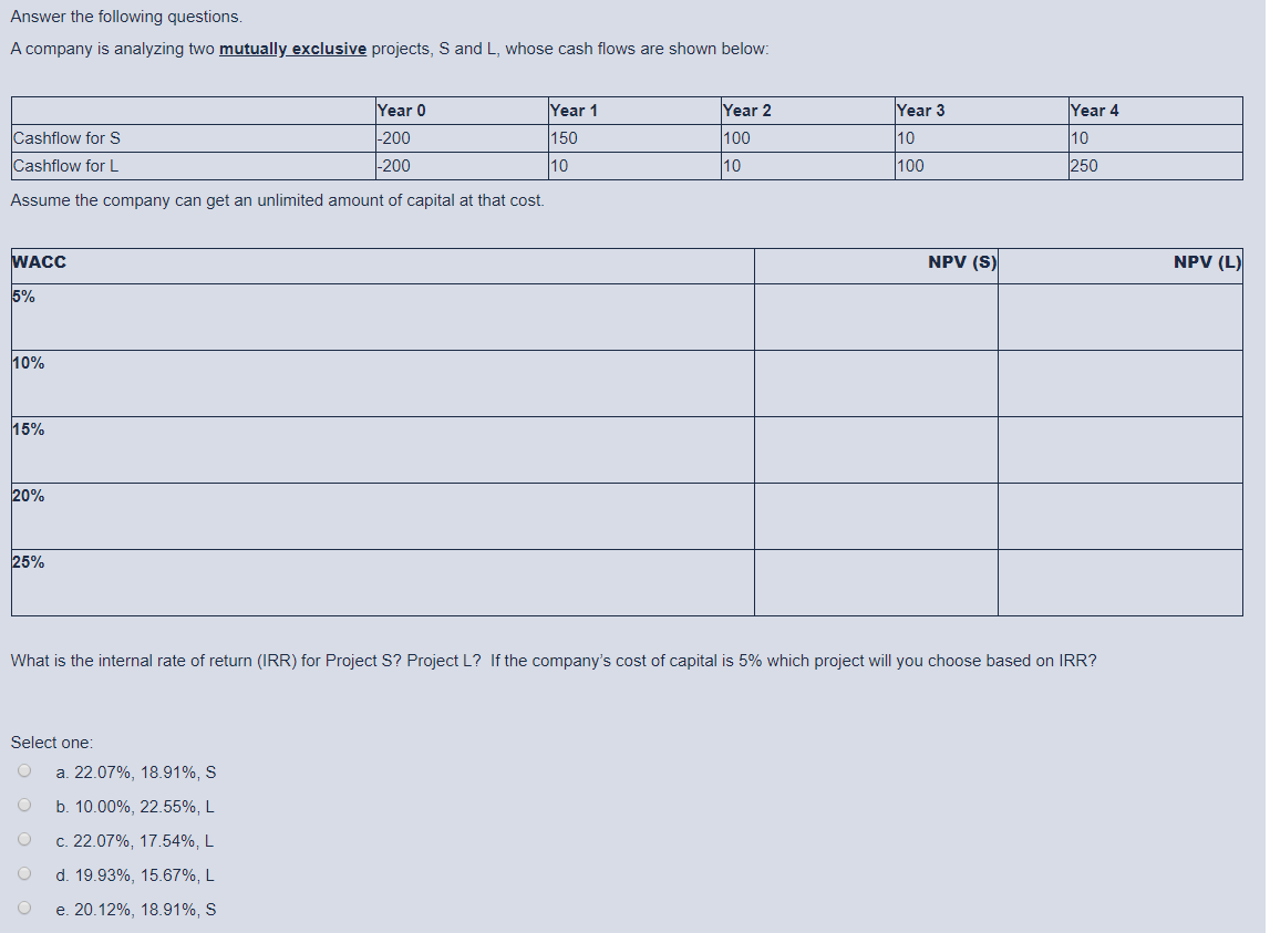Answer the following questions. A company is analyzing two mutually exclusive