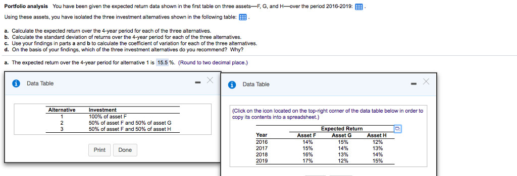  Portfolio analysis You have been given the expected retum data shown