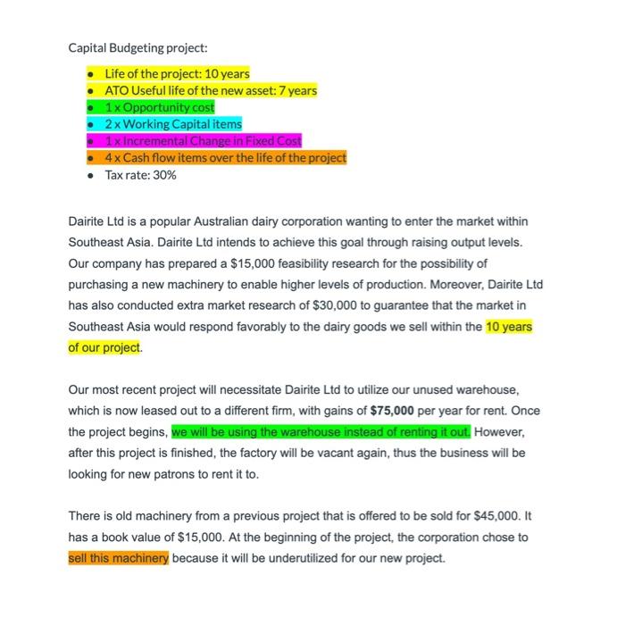 Use the attached template (you can add more items) to show Cost