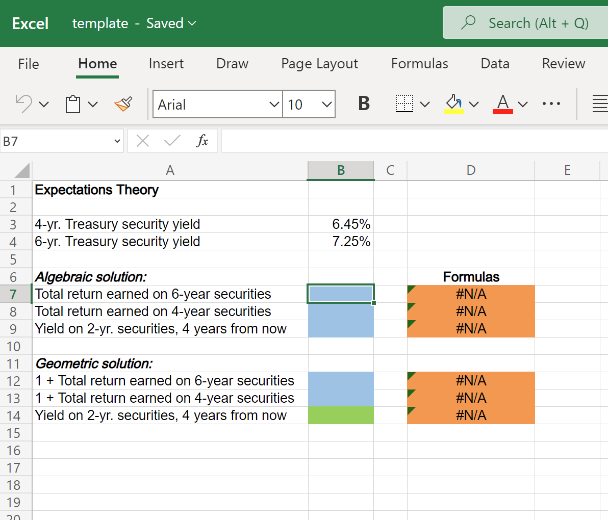  Excel Online Structured Activity: Expectations Theory Interest rates on 4-year Treasury
