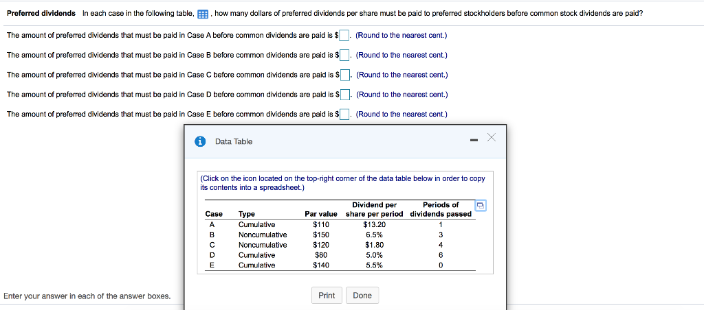  Preferred dividends in each case in the following table, how many