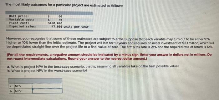 pleaseee help The most likely outcomes for a particular project are estimated