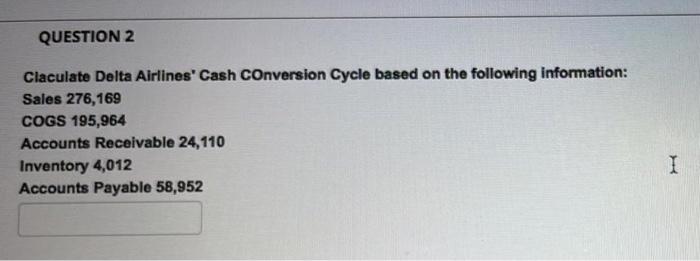  QUESTION 2 Claculate Delta Airlines' Cash Conversion Cycle based on the