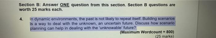  Section B: Answer ONE question from this section. Section B questions