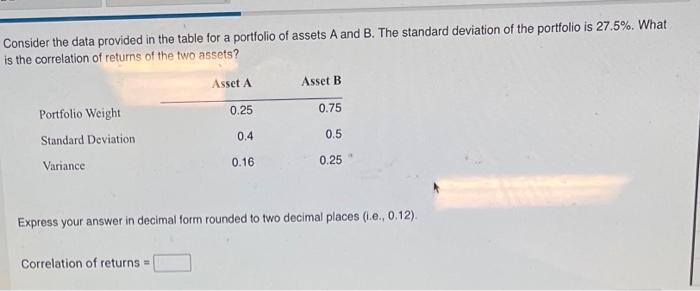 Consider the data provided in the table for a portfolio of