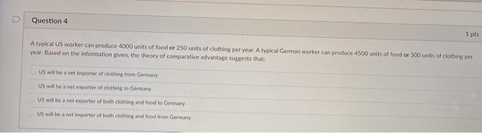  Question 4 1 pts A typical US worker can produce 4000