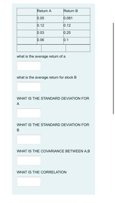  Return A Return B 0.05 0.081 0.12 0.12 0.03 0.25 0.06