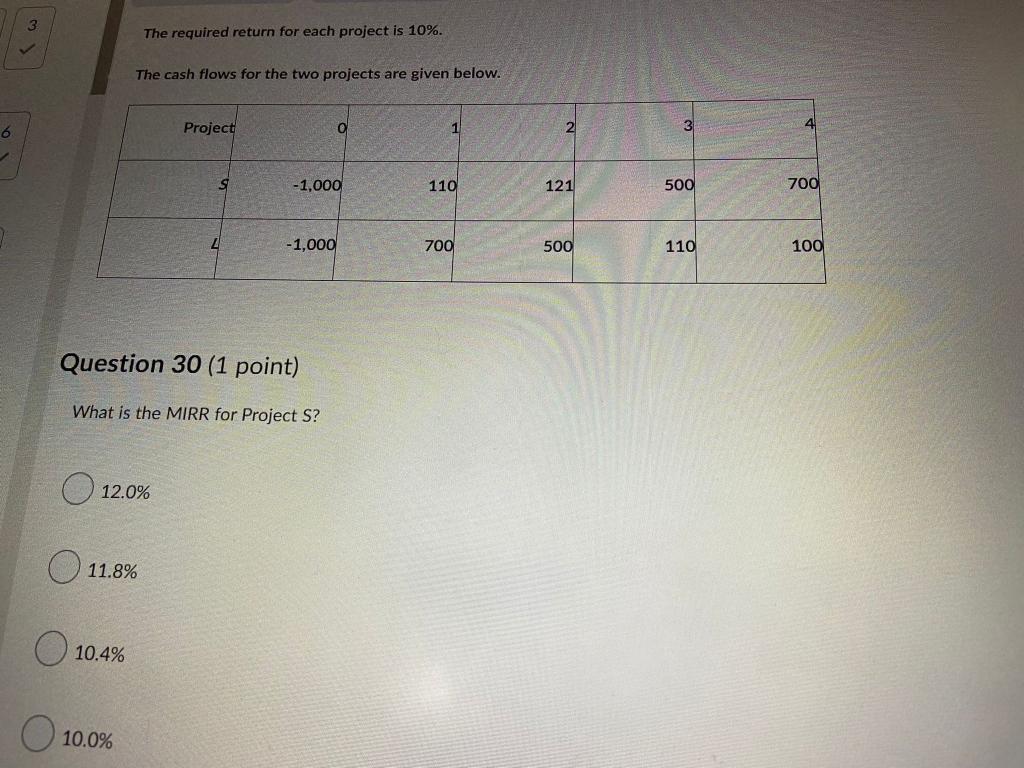  The required return for each project is 10%. The cash flows