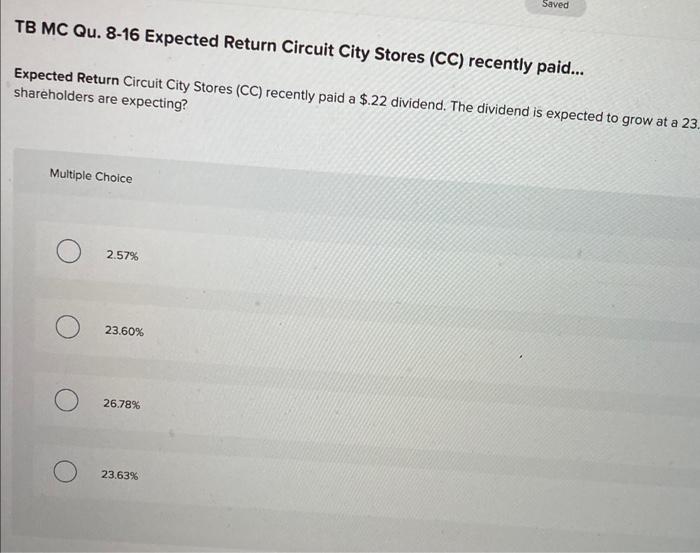  Saved TB MC Qu. 8-16 Expected Return Circuit City Stores (CC)