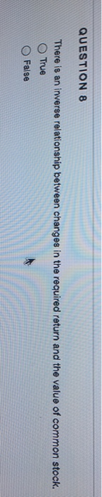  QUESTION 8 There is an inverse relationship between changes in the