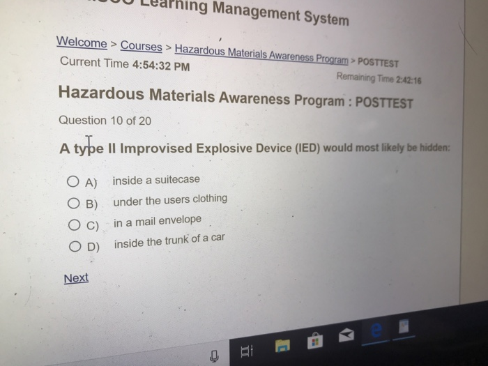 need helpe UU Learning Management System Welcome > Courses > Hazardous Materials