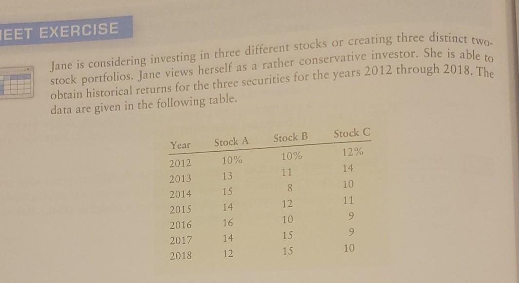 Spreadsheet Exercise 3 Assets 6 7 8 Portfolios AB AC BC (50%