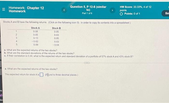  III Homework: Chapter 12 Homework Question 5, P 12-8 (simllar to)