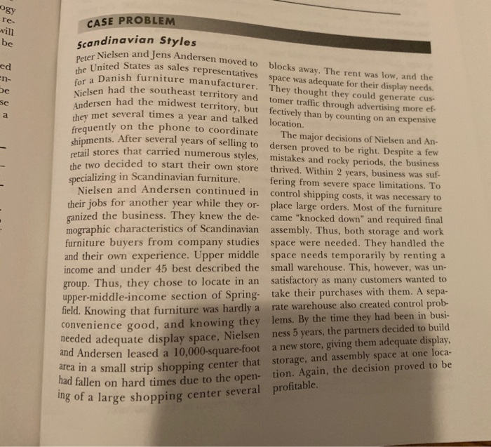 Case Problem: Scandinavian Style Chapter 12 Single Investment Risk Analysis Question: Find