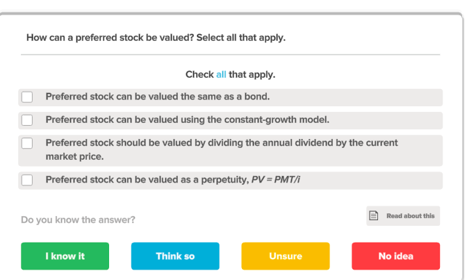 How can a preferred stock be valued? Select all that apply.