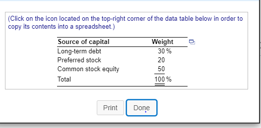 its overall cost of capital. Current investigation has gathered the following data.