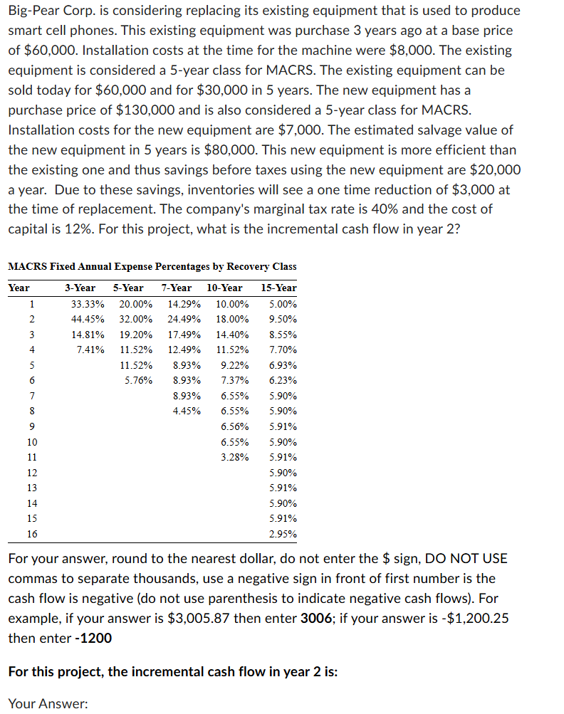  Big-Pear Corp. is considering replacing its existing equipment that is used