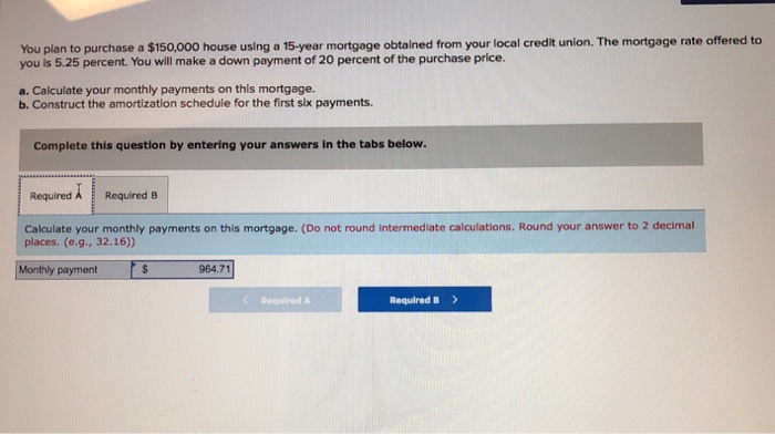  You plan to purchase a $150.000 house using a 15-year mortgage