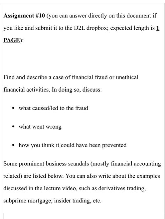 could someone please help me with this questiom? Assignment \#10 (you can