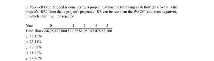  6. Maxwell Feed & Seed is considering a project that has
